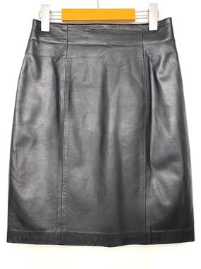 Vintage Holt Renfrew Black 100% Leather Mini Skirt Size 8 Lined 90s Minimalist